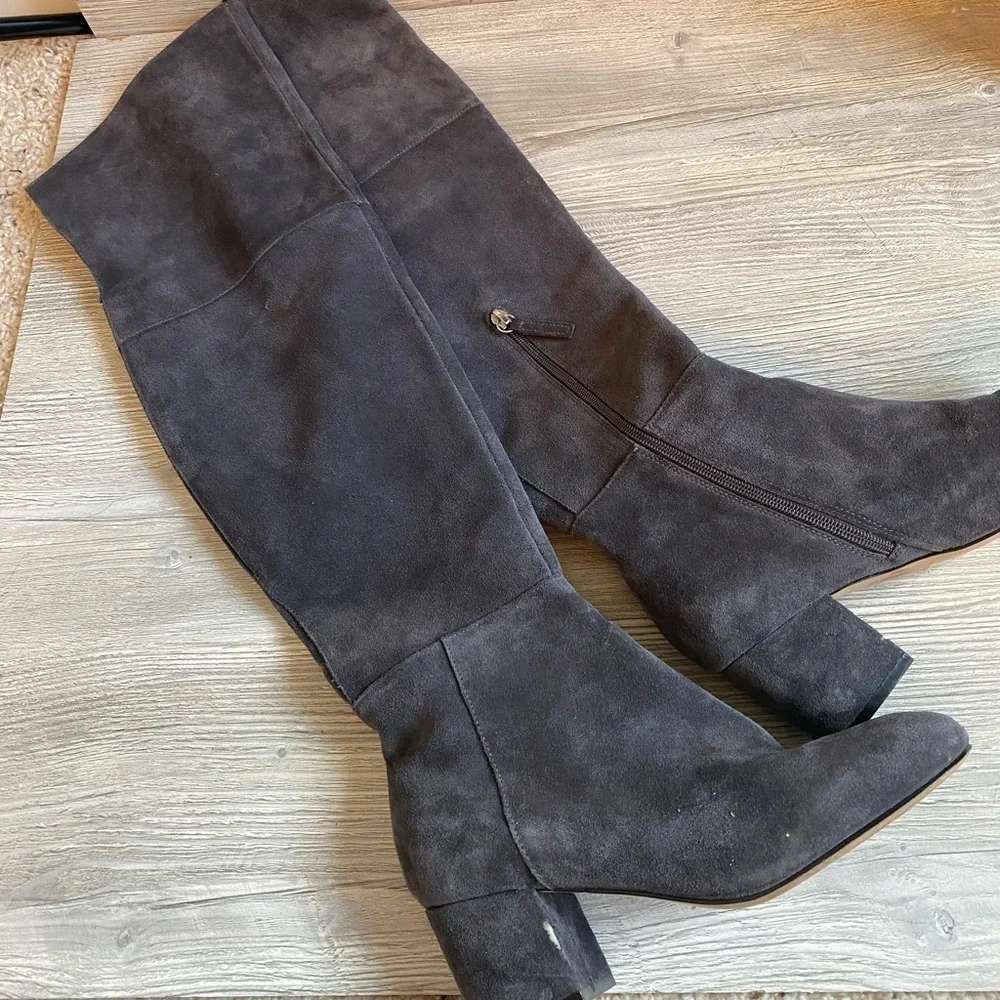 WHBM Zahra Moonwalk Leather suede over the knee grey boot inside zipper size 7.5